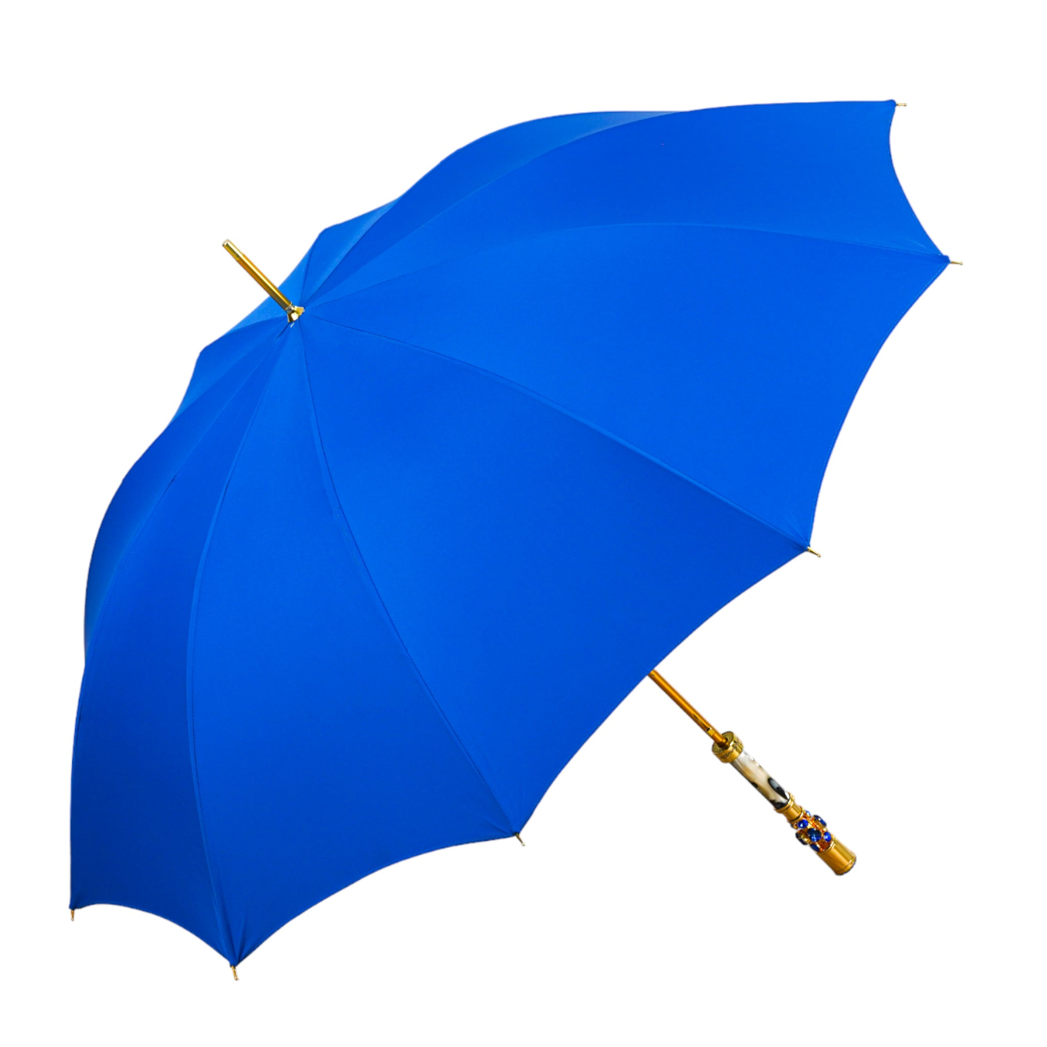 Luxury Umbrella - Elegant Blue Canopy | 24K Gold Handle, Automatic Open Umbrella