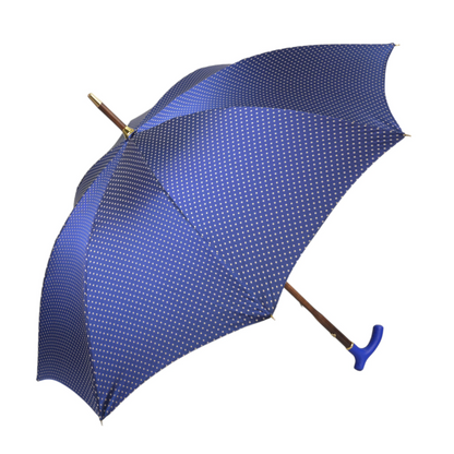 Designer Umbrella – Blue Leather Handle, Flamed Beech Wood Shaft, Luxury Rain Gear