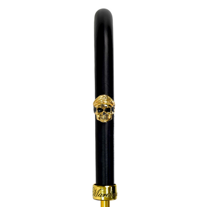 Luxury Black Gold Umbrella – Italian Handmade Leather Handle With Skull Detail