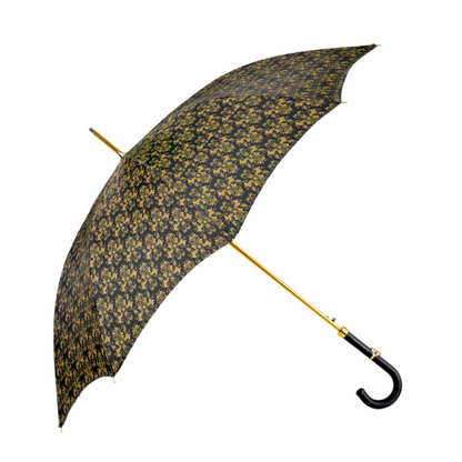 Luxury Black Gold Umbrella – Italian Handmade Leather Handle With Skull Detail