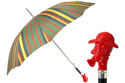 Gentleman's Striped Umbrella – Automatic Open, Durable Carbon Fiber, Sherlock Holmes Handle