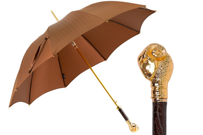Gold Ram Handle Umbrella – Luxury Striped Men's Rain Umbrella with Automatic Opening