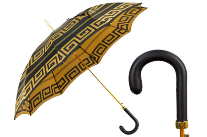 Italian Leather Umbrella - Handmade Greek Design, Carbon Fiber Ribs & Automatic Open
