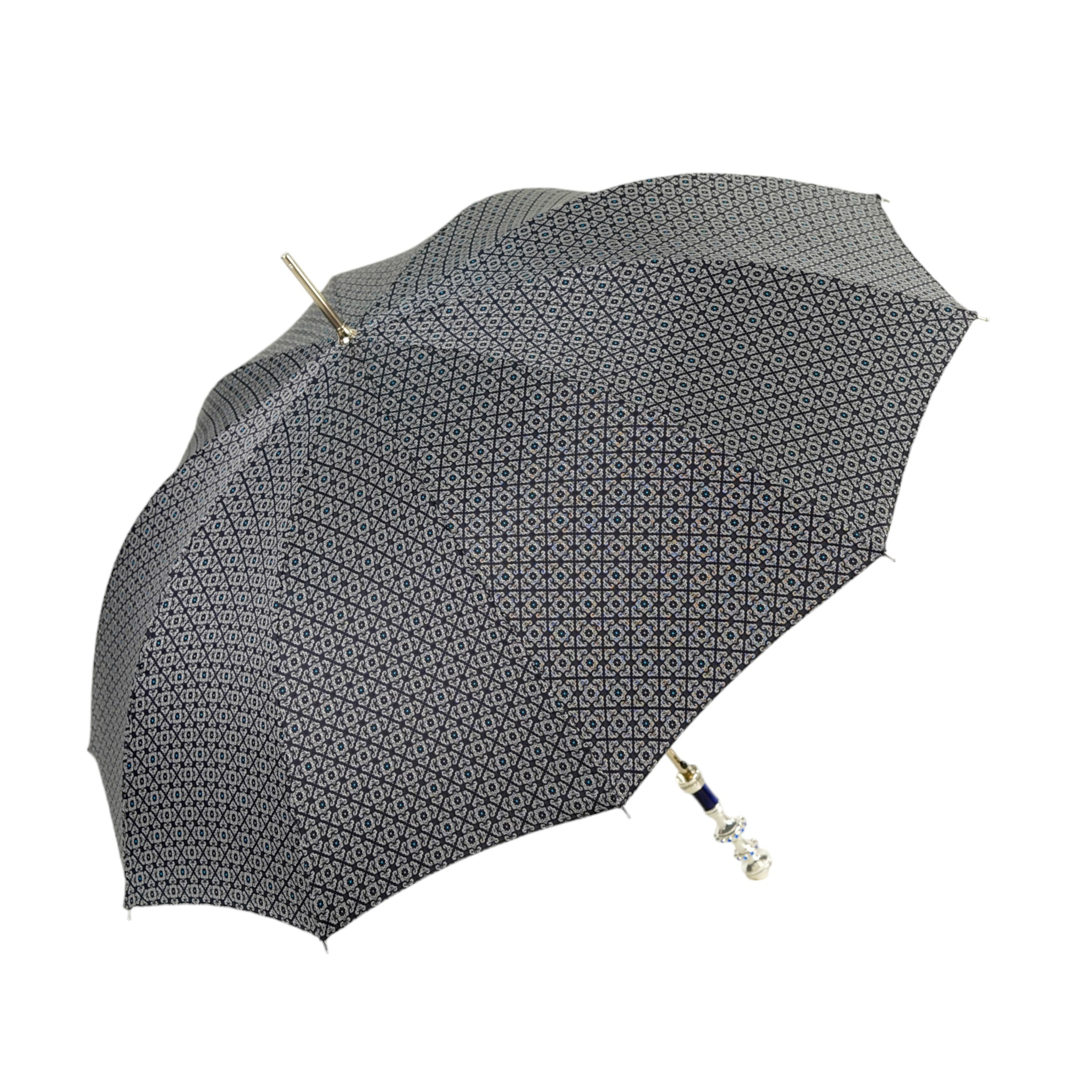 Jacquard Umbrella – Handmade Italian Men's Rain Umbrella with Silver Plated Handle