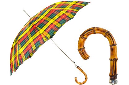 Tartan Bamboo Umbrella – Automatic Opening Wind Resistant Rain Umbrella With Bamboo Handle