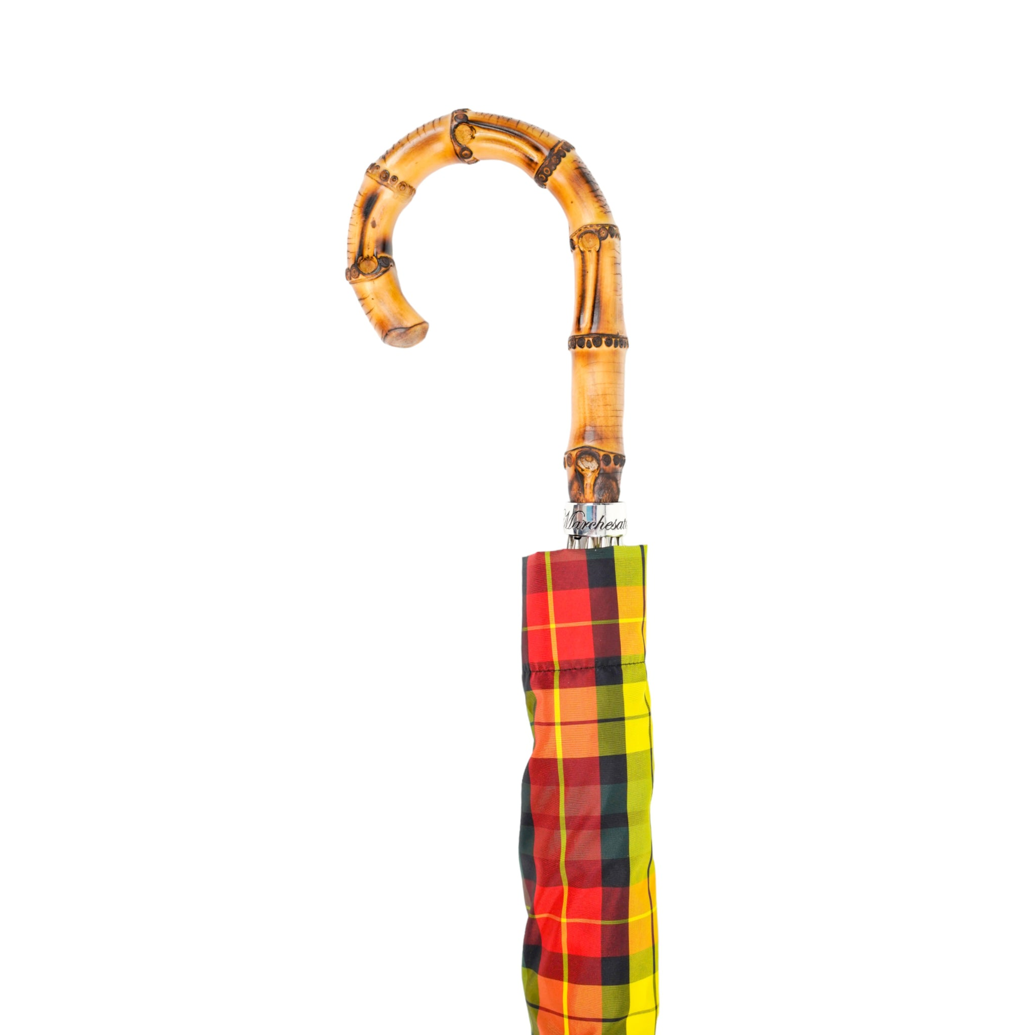 Tartan Bamboo Umbrella – Automatic Opening Wind Resistant Rain Umbrella With Bamboo Handle