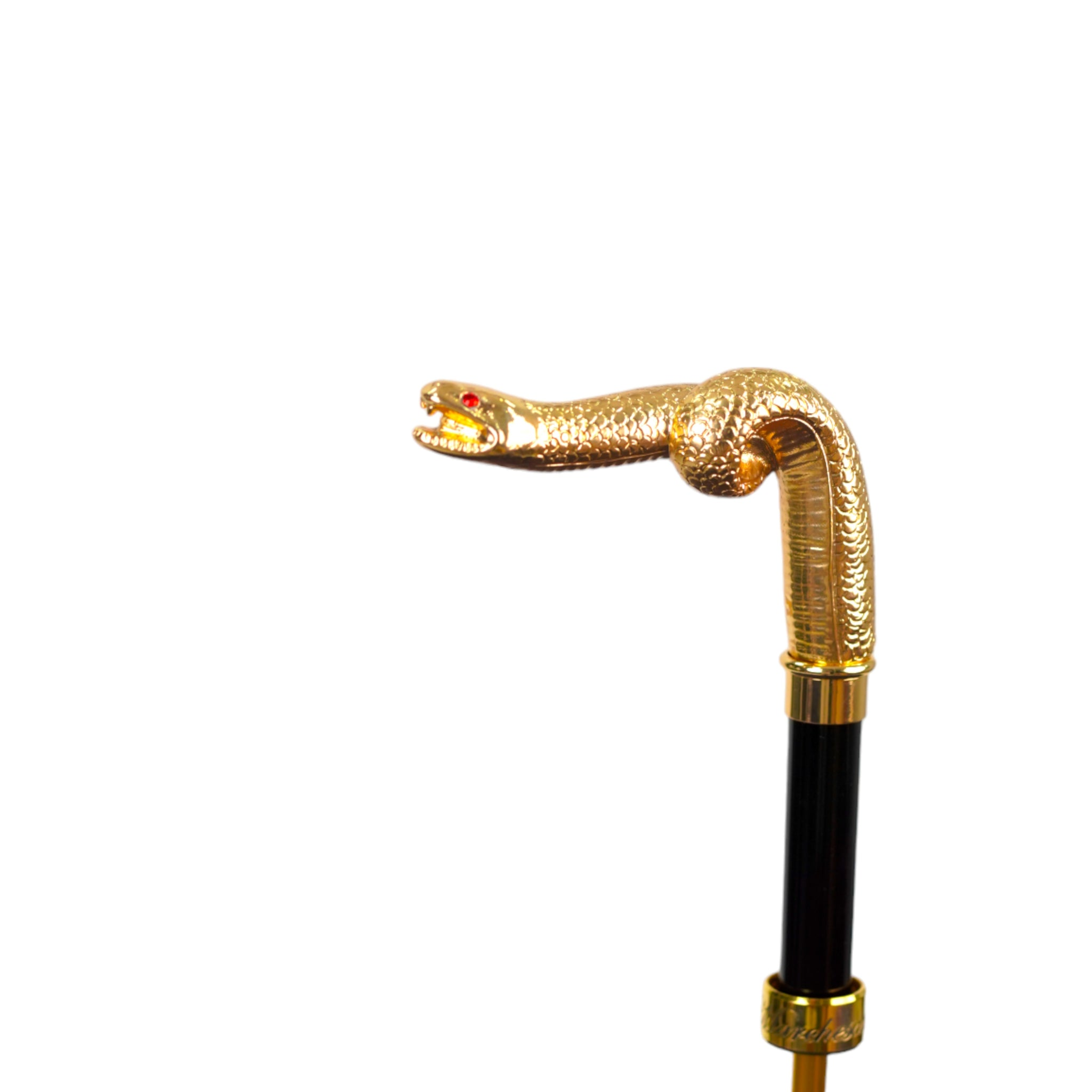 Luxury Men's Umbrella – Blue & Bordeaux Striped with Gold Snake Handle, Automatic Open