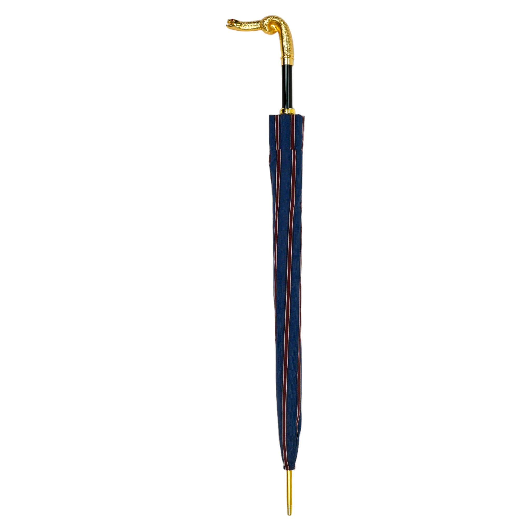 Luxury Men's Umbrella – Blue & Bordeaux Striped with Gold Snake Handle, Automatic Open
