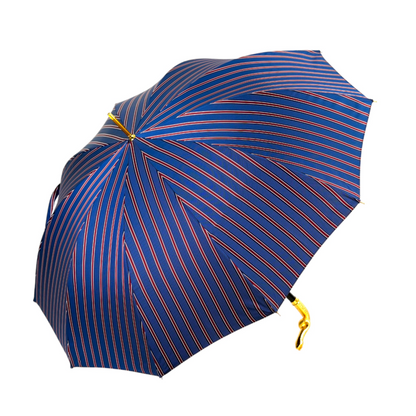 Luxury Men's Umbrella – Blue & Bordeaux Striped with Gold Snake Handle, Automatic Open