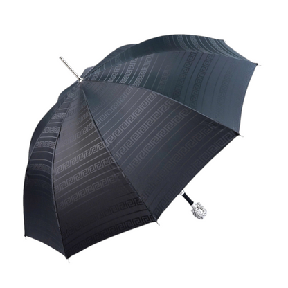 Silverplated Medusa Umbrella – Black Greek Pattern Automatic Opening Rain Umbrella
