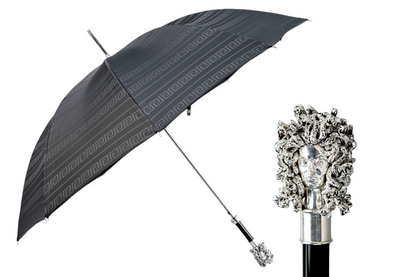 Silverplated Medusa Umbrella – Black Greek Pattern Automatic Opening Rain Umbrella