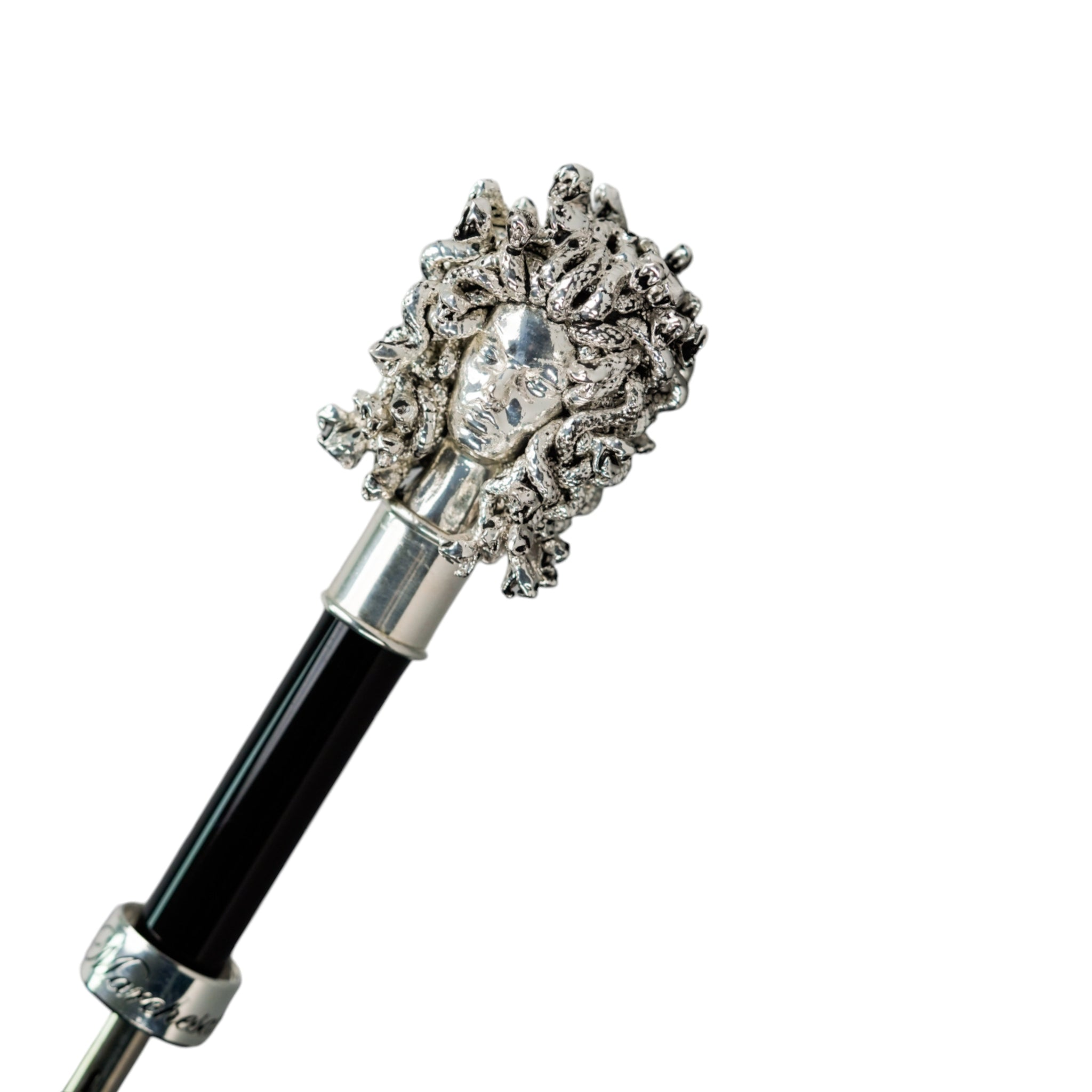 Silverplated Medusa Umbrella – Black Greek Pattern Automatic Opening Rain Umbrella