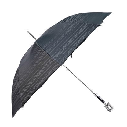 Silverplated Medusa Umbrella – Black Greek Pattern Automatic Opening Rain Umbrella