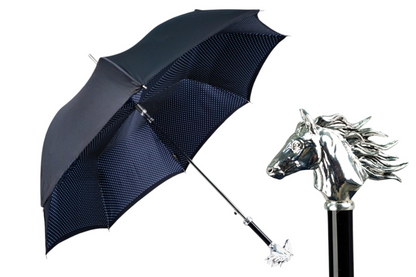 Men's Elegant Umbrella – Polka Dot Rain Umbrella with Silver-Plated Horse Handle