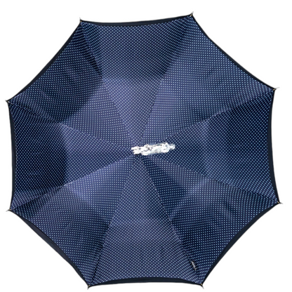 Men's Elegant Umbrella – Polka Dot Rain Umbrella with Silver-Plated Horse Handle