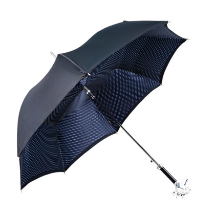 Men's Elegant Umbrella – Polka Dot Rain Umbrella with Silver-Plated Horse Handle