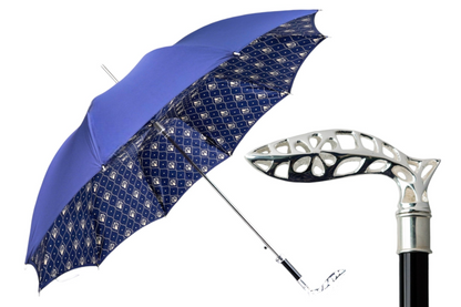Men's Designer Umbrella – Premium Satin Canopy, Silver Plated Handle, Automatic Open