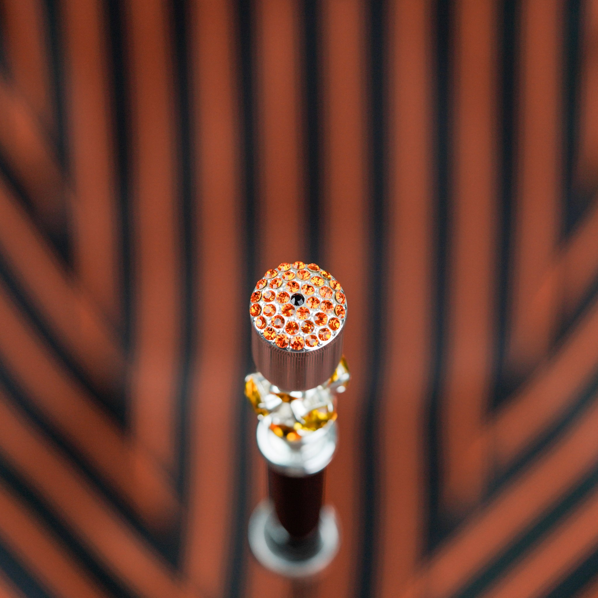 Luxury Striped Umbrella – Silver Plated Handle with Topaz Crystal Detail, Automatic Opening