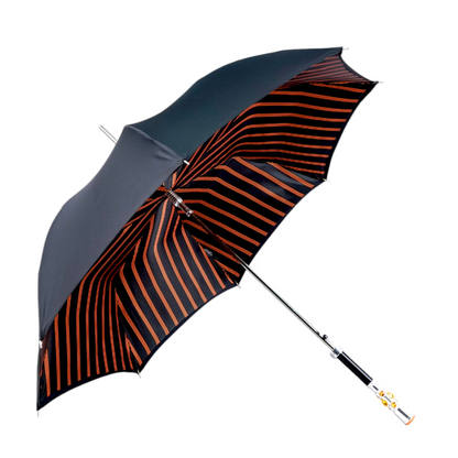Luxury Striped Umbrella – Silver Plated Handle with Topaz Crystal Detail, Automatic Opening