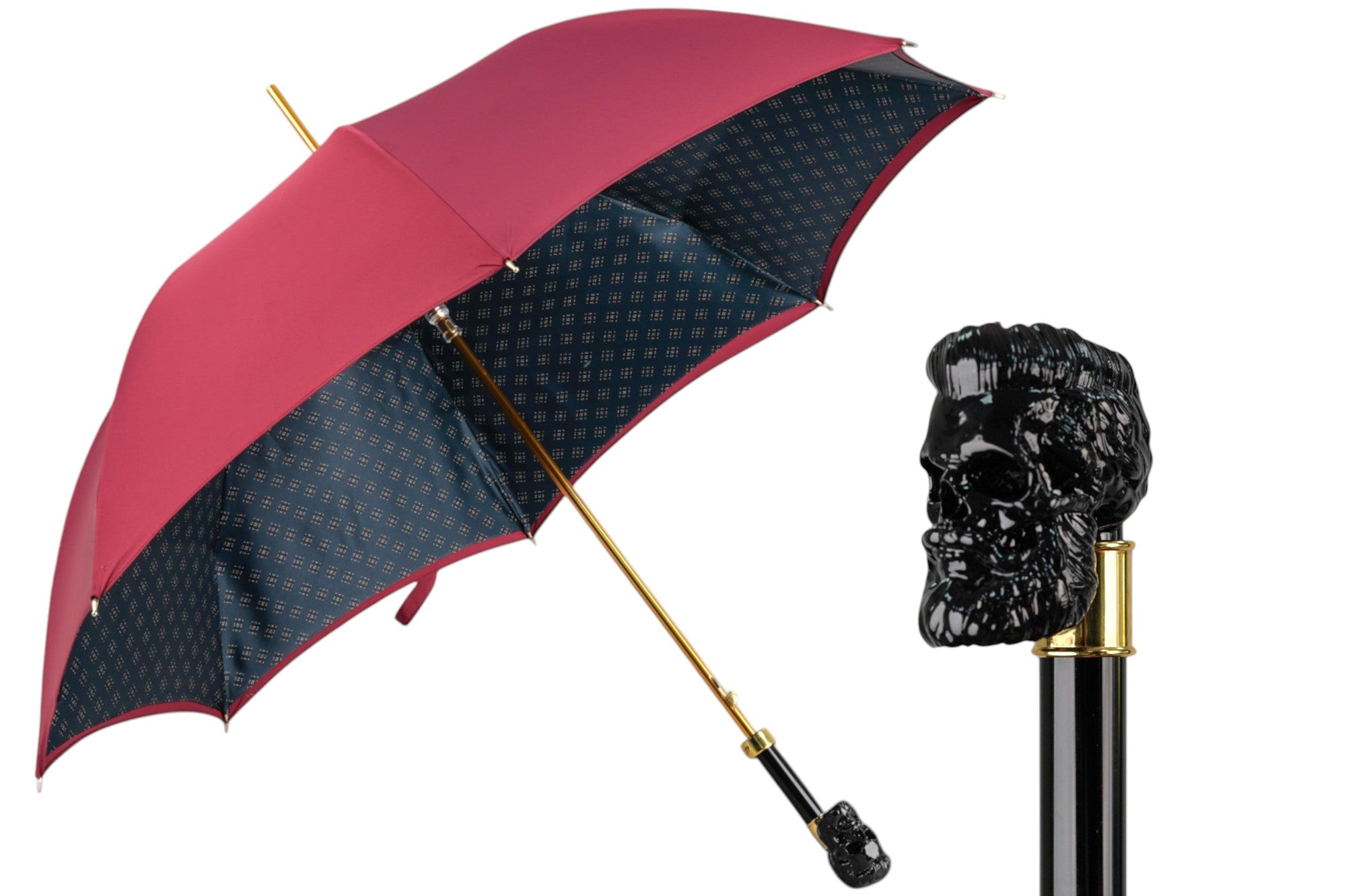 Men's Burgundy Umbrella – Handmade Skull Handle, Automatic Opening, Luxury Design