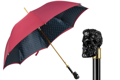 Men's Burgundy Umbrella – Handmade Skull Handle, Automatic Opening, Luxury Design
