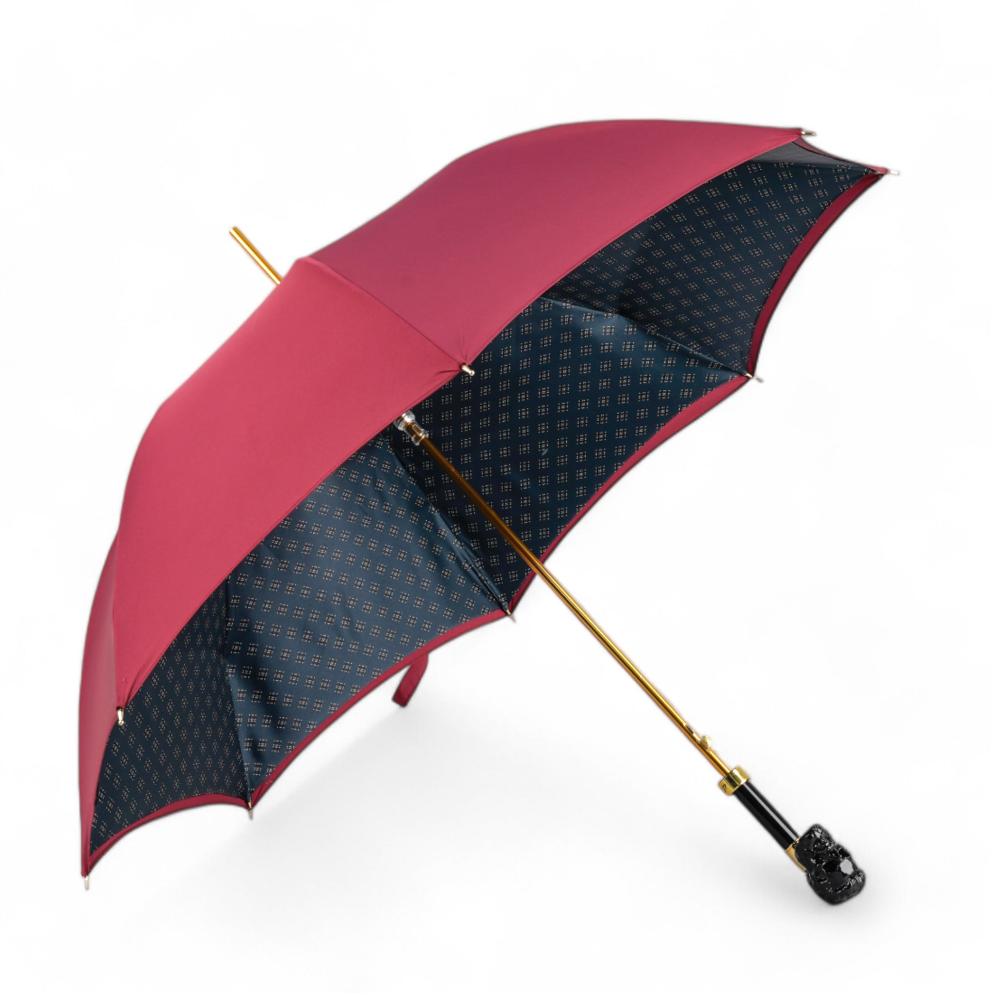 Men's Burgundy Umbrella – Handmade Skull Handle, Automatic Opening, Luxury Design