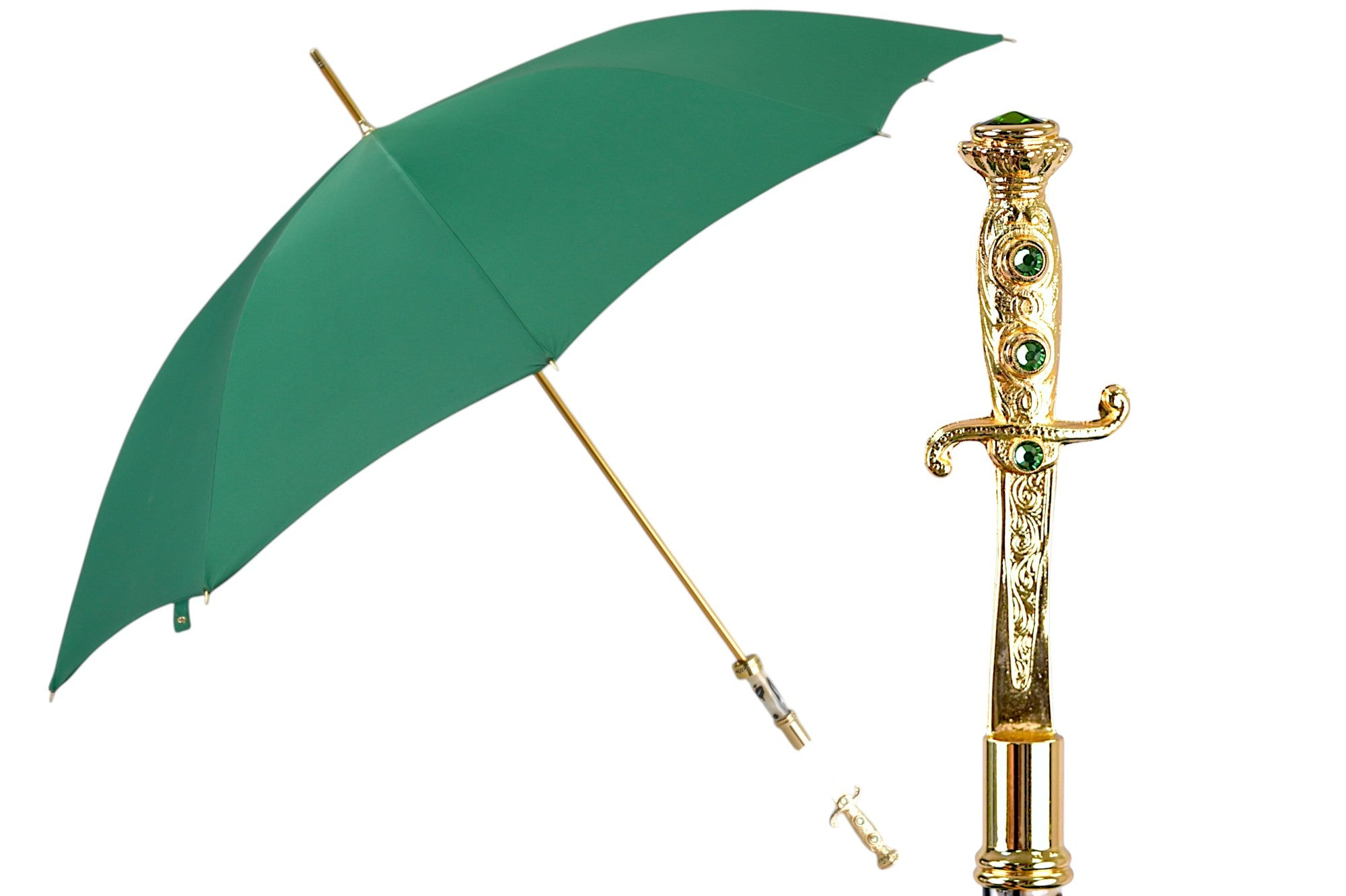 Men's Green Umbrella – Luxury Automatic Rain Umbrella with 24K Gold Sword Handle