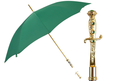 Men's Green Umbrella – Luxury Automatic Rain Umbrella with 24K Gold Sword Handle