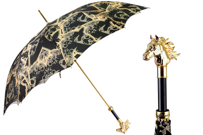 Luxury Designer Umbrella – 24K Gold Horse Head Handle, Automatic Open, Wind Resistant
