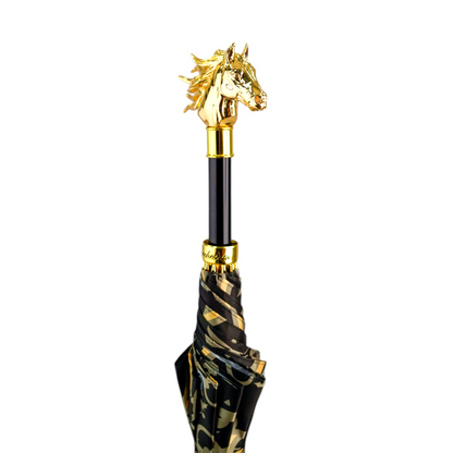 Luxury Designer Umbrella – 24K Gold Horse Head Handle, Automatic Open, Wind Resistant