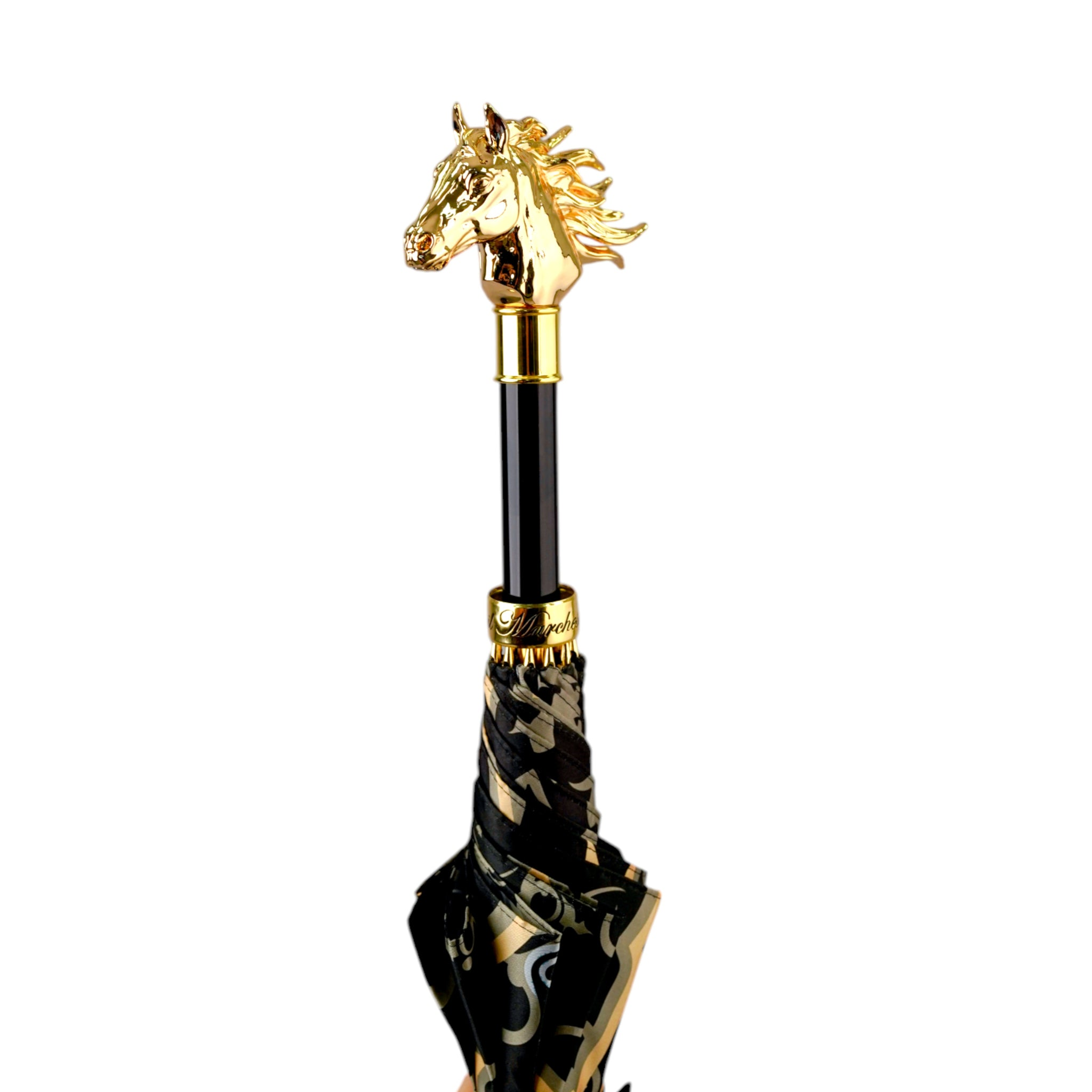 Luxury Designer Umbrella – 24K Gold Horse Head Handle, Automatic Open, Wind Resistant