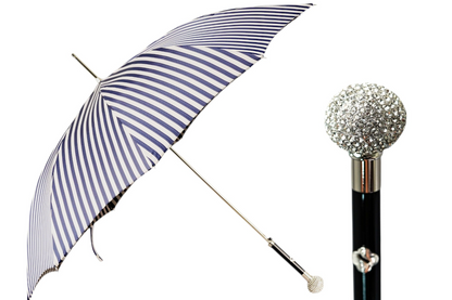Luxury Striped Umbrella – Men's Rain Umbrella with Silverplated Handle & Crystal Accents
