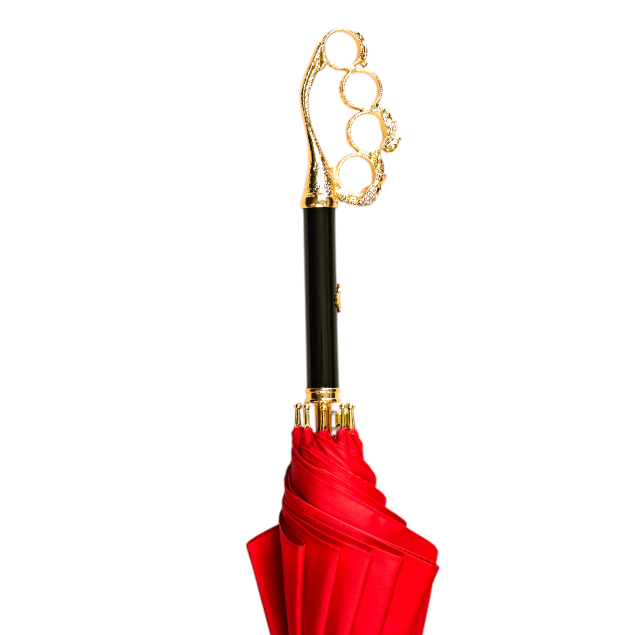 Luxury Red Umbrella – Handmade Italian Men's Rain Umbrella with Gold Handle & Crystal Embellished Design