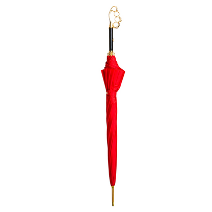 Luxury Red Umbrella – Handmade Italian Men's Rain Umbrella with Gold Handle & Crystal Embellished Design