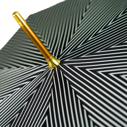 Gentleman's Umbrella – Black Striped Luxury Rain Umbrella With 24K Gold Horse Handle