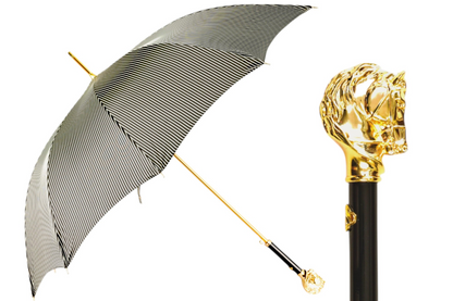 Gentleman's Umbrella – Black Striped Luxury Rain Umbrella With 24K Gold Horse Handle