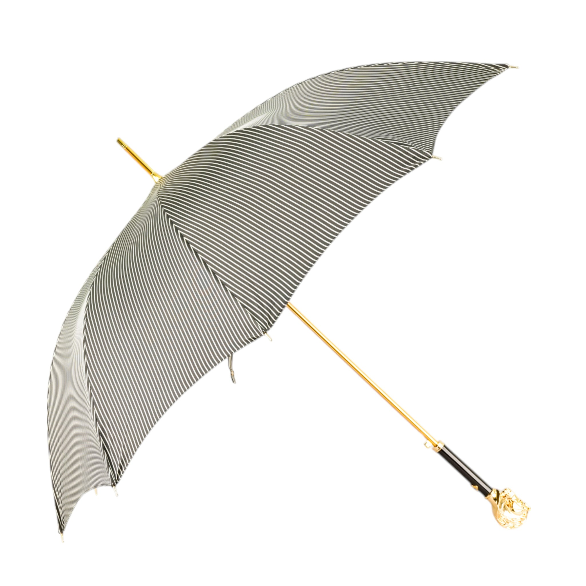 Gentleman's Umbrella – Black Striped Luxury Rain Umbrella With 24K Gold Horse Handle