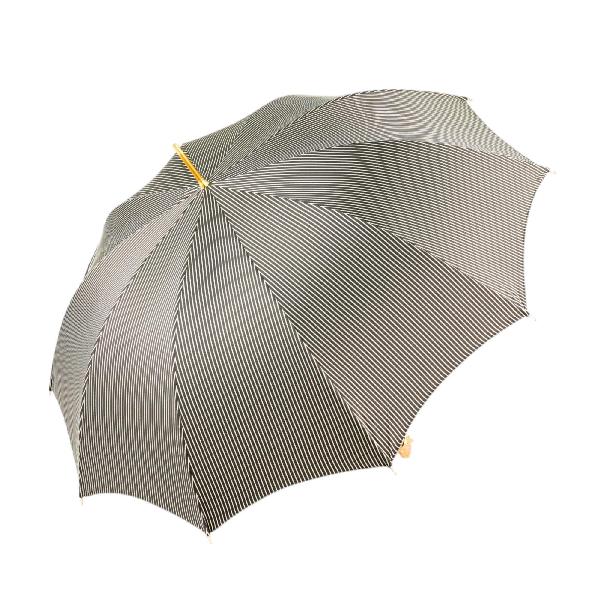 Gentleman's Umbrella – Black Striped Luxury Rain Umbrella With 24K Gold Horse Handle