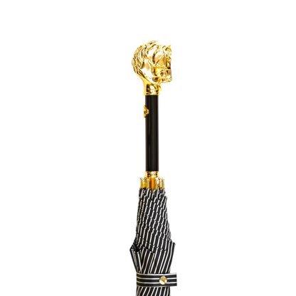 Gentleman's Umbrella – Black Striped Luxury Rain Umbrella With 24K Gold Horse Handle