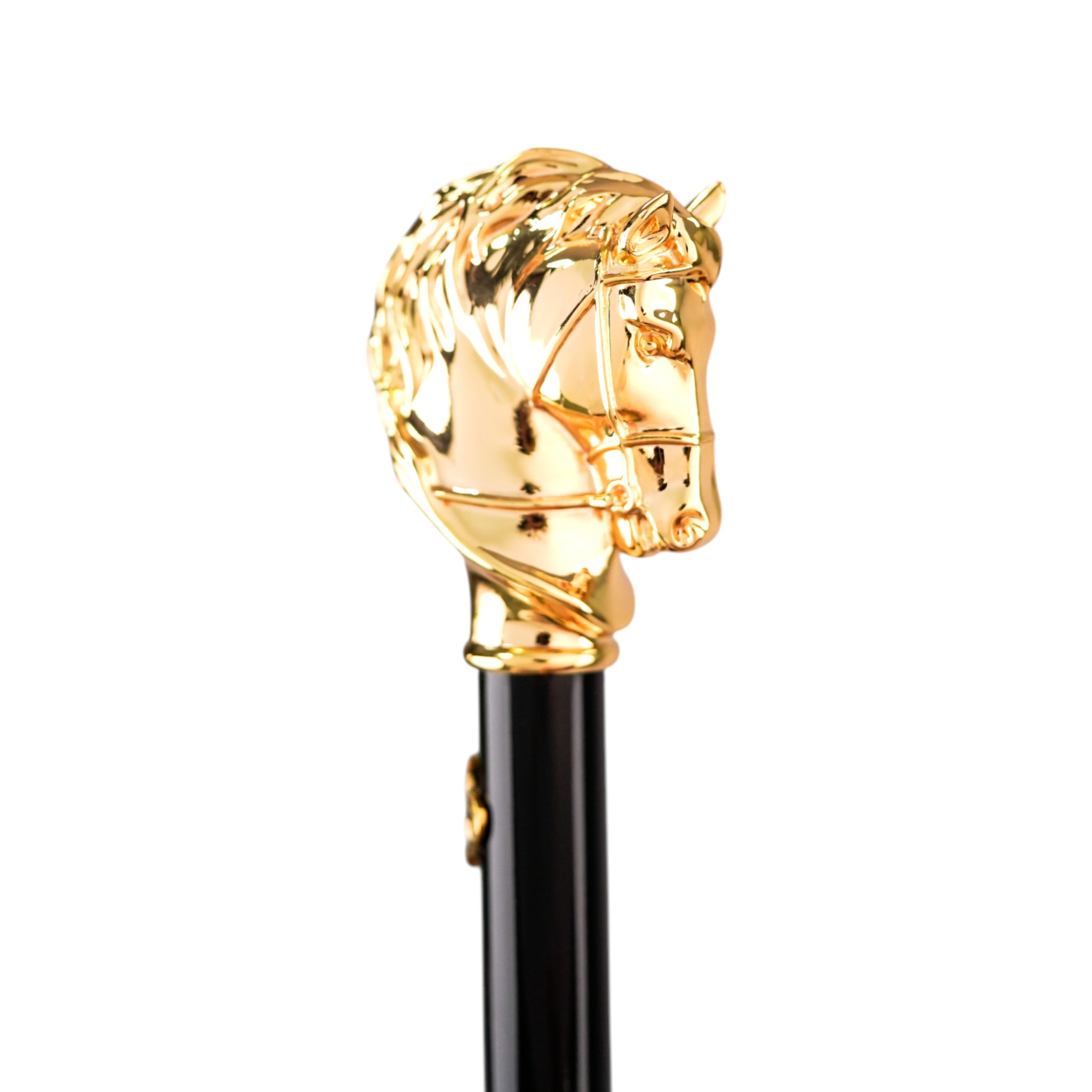 Gentleman's Umbrella – Black Striped Luxury Rain Umbrella With 24K Gold Horse Handle