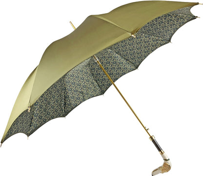 Men's umbrella by Ilmarchesato featuring a hand-painted design and a 24K gold-plated greyhound handle, stylish and luxurious.