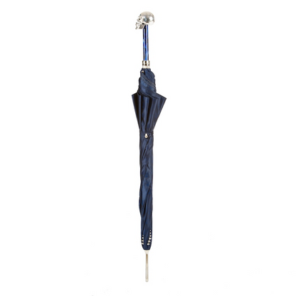 Handmade Navy Umbrella – Luxury Studded Canopy with Silver Skull Handle