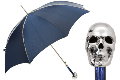 Handmade Navy Umbrella – Luxury Studded Canopy with Silver Skull Handle