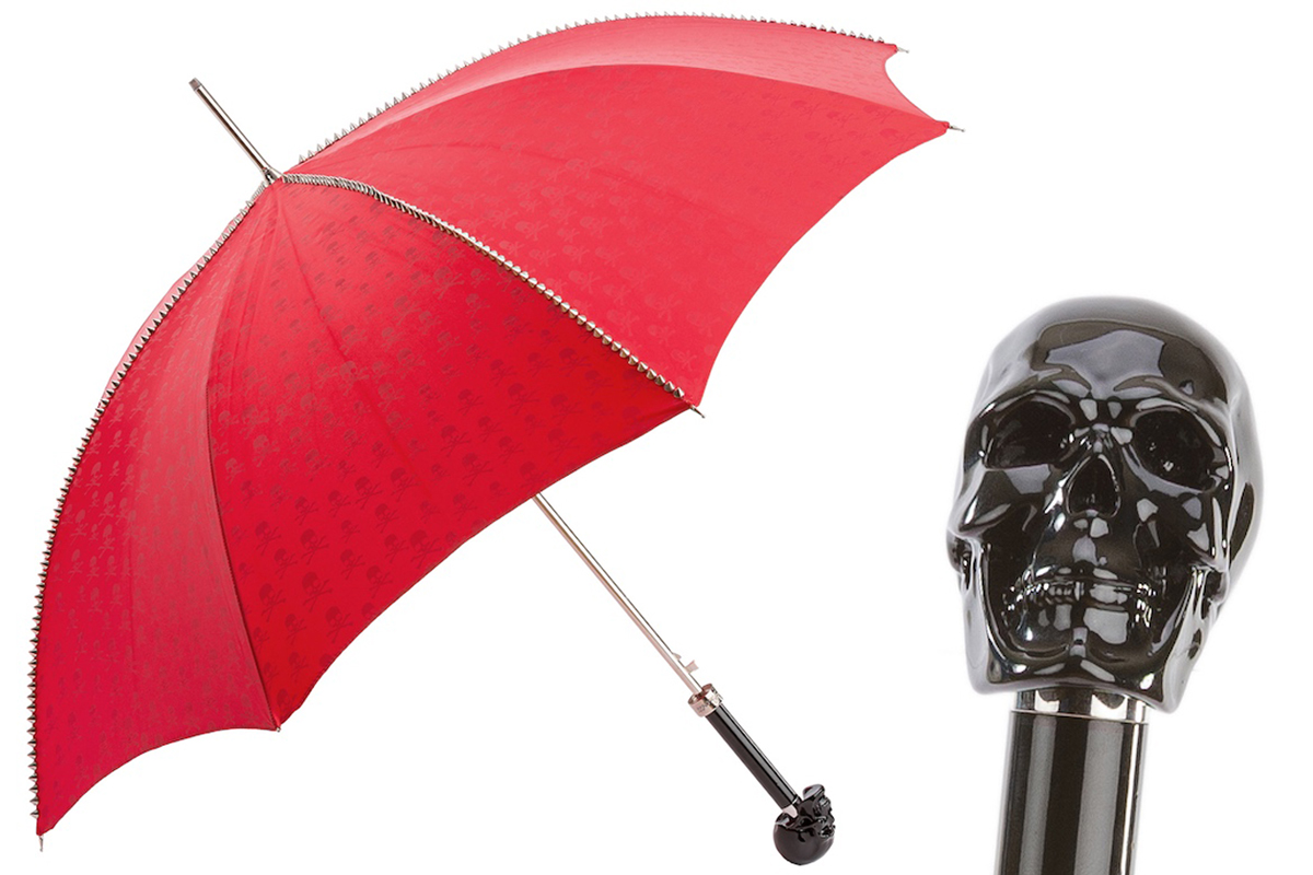 Red Skull Umbrella – Automatic Easy Open Rain Umbrella with Studded Design & Black Handle