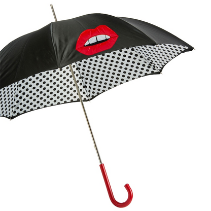 Double Cloth Umbrella – Stylish Polka Dot Interior, Leather Handle, Handmade in Italy