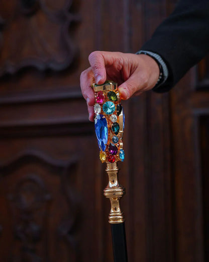 24K Gold Walking Cane – Handmade Italian Luxury Cane with Crystal Handle & Black Beech Wood