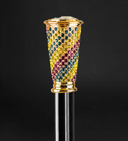 Luxury Walking Cane – 24K Gold Walking Stick with Multicolor Crystal Handle