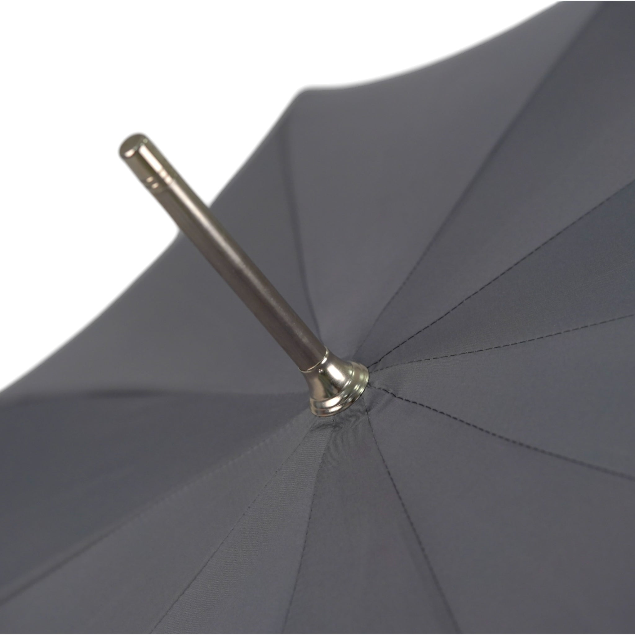 Grey men's umbrella by Ilmarchesato with a hand-painted clown handle, showcasing Italian craftsmanship and stylish design.