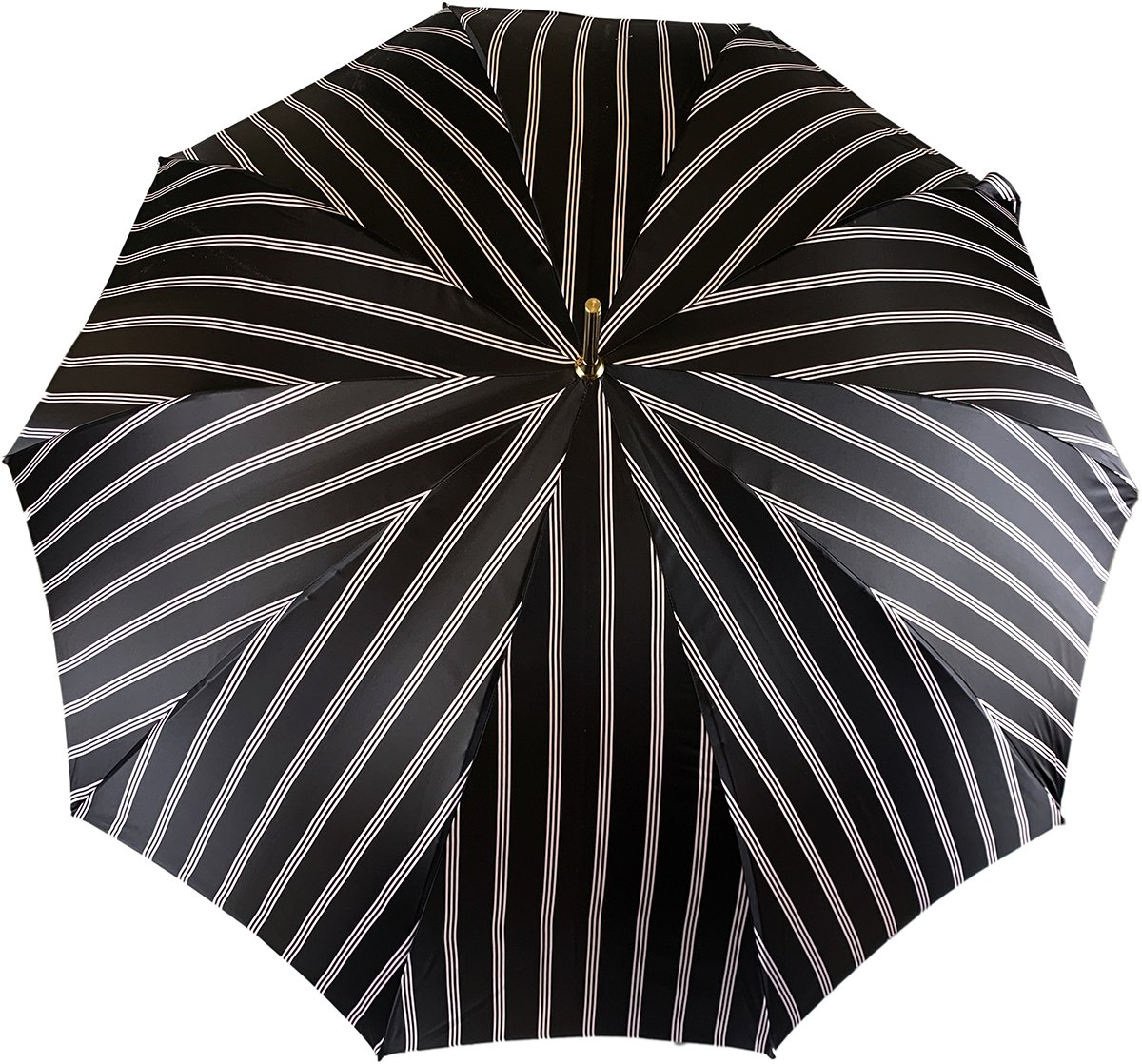 Black and light grey striped men's umbrella with Swarovski crystal handle by Ilmarchesato, featuring a stylish canopy and elegant grip.