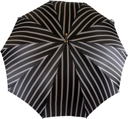 Black and light grey striped men's umbrella with Swarovski crystal handle by Ilmarchesato, featuring a stylish canopy and elegant grip.